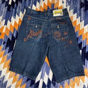 Y2K Akademiks Baggy Logo Embroidered Jorts Streetwear Skater 38 Denim Shorts